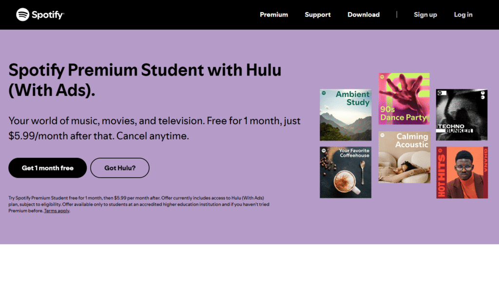 Spotify service is cheaper using student ID