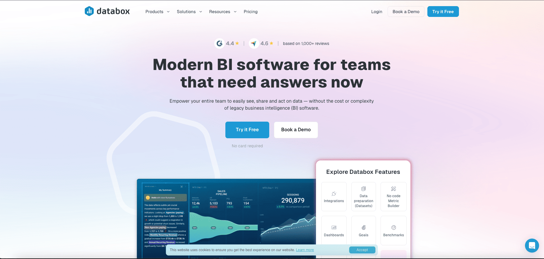 Databox real-time sales reporting dashboard