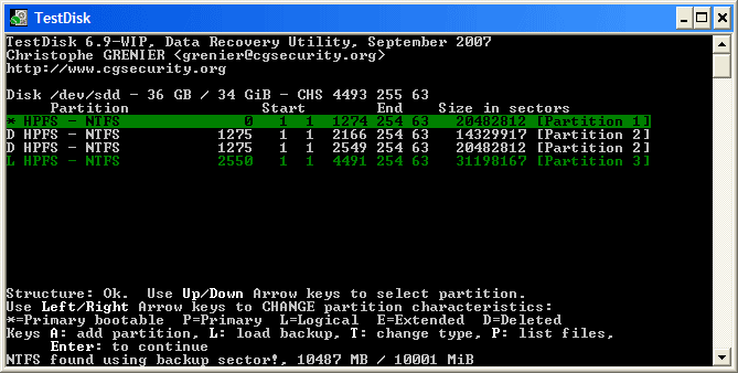 TestDisk using CLI interface