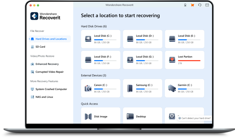 Wondershare Recoverit interface