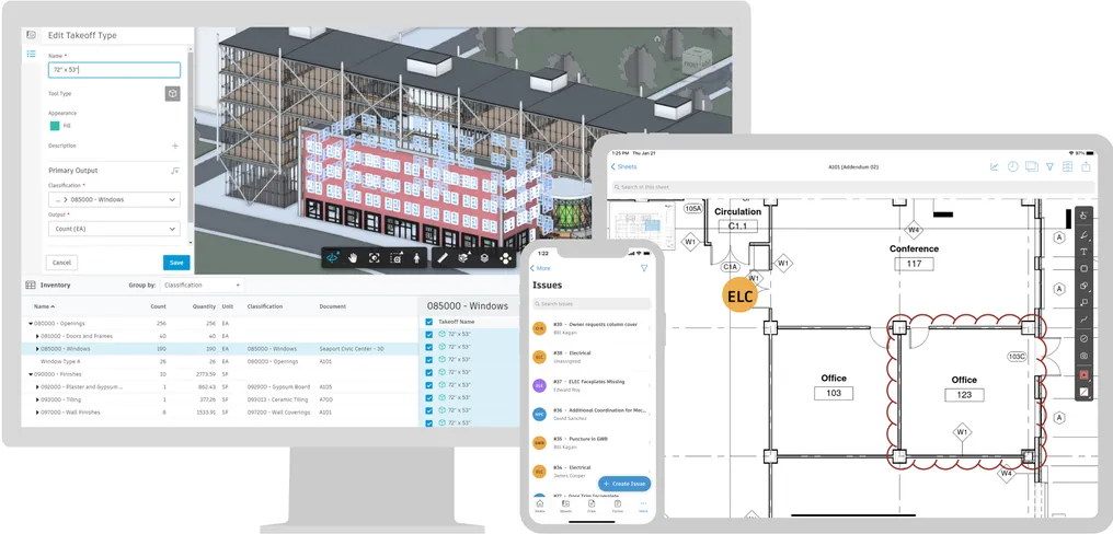 ProEst user interface in desktop, tab, and mobile device