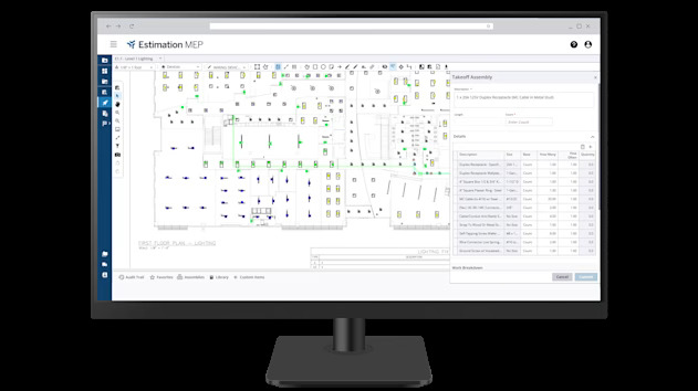 Trimble Estimation MEP displaying detailed data
