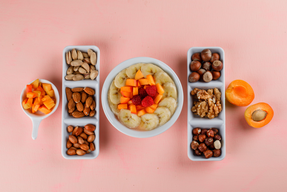 a bowl of fruits and nuts