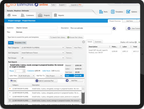 Clear Estimates provides customizable templates