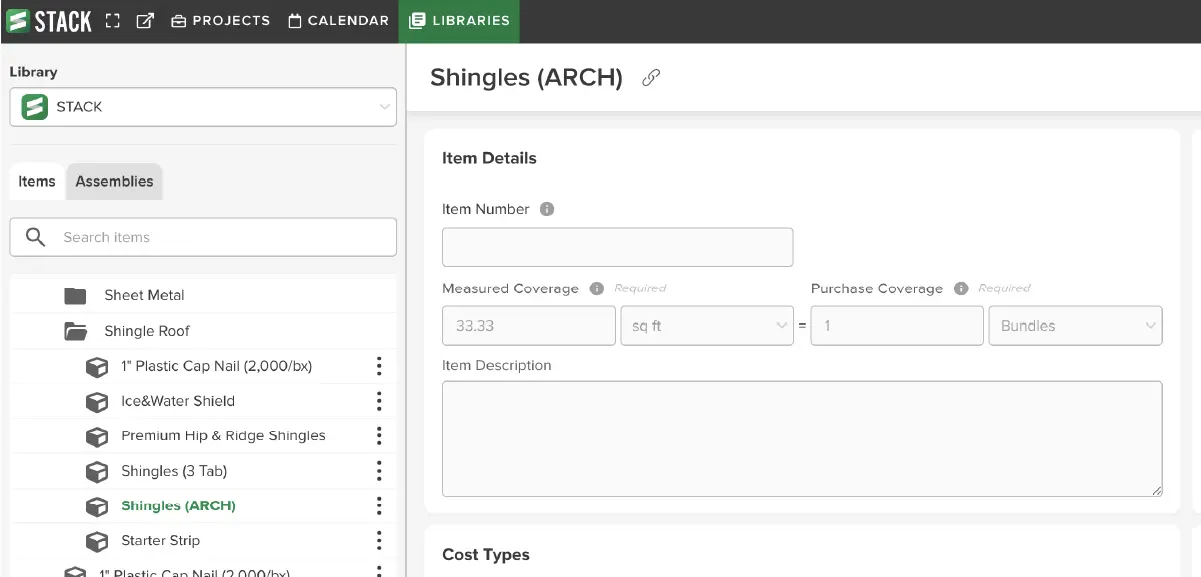 Stack item input form