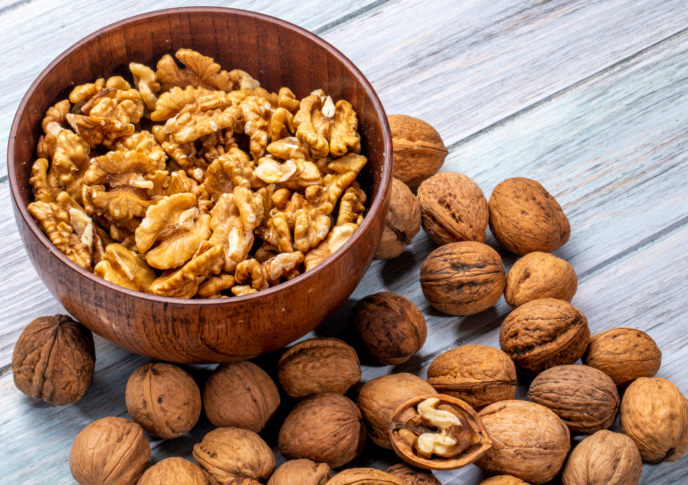 a bowl of walnuts
