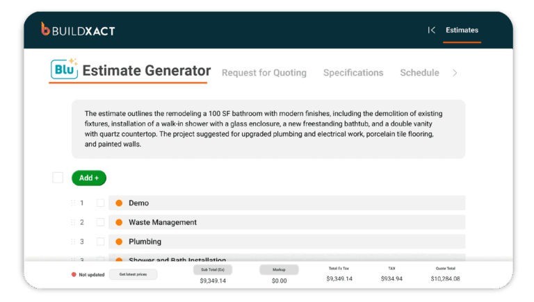 Buildxact is a construction estimating software with complete built-in templates
